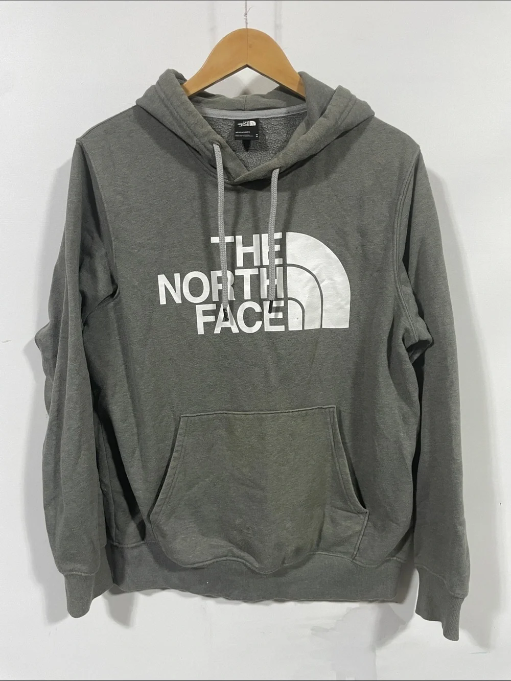 The North Face Men's Olive Gray Pullover Hoodie with White Logo